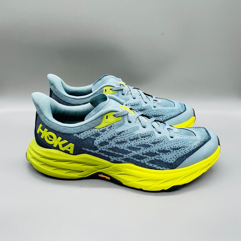 Hoka One One Shoes Men 8.5 Blue Yellow Speedgoat 5 Trail Running Vibram Sneakers